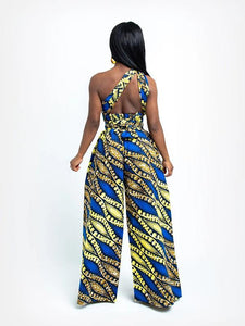 Women's Sexy African Print DIY Multi-wear Strappy Wide-leg Jumpsuit
