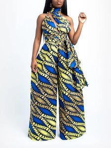 Women's Sexy African Print DIY Multi-wear Strappy Wide-leg Jumpsuit