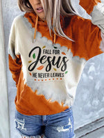 Load image into Gallery viewer, Women&#39;s FALL FOR JESUS HE NEVER LEAVES Print Long Sleeve Hooded Sweatshirt
