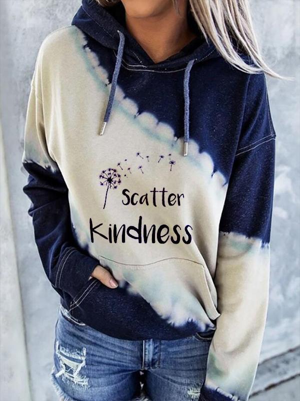 Scatter Kindness Dandelion Print Tie-Dye Casual Hoodie