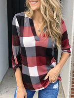 Load image into Gallery viewer, Women&#39;s Plaid V-neck Long Sleeve Tops
