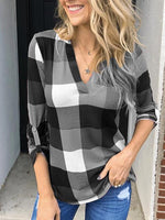 Load image into Gallery viewer, Women&#39;s Plaid V-neck Long Sleeve Tops
