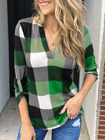 Load image into Gallery viewer, Women&#39;s Plaid V-neck Long Sleeve Tops

