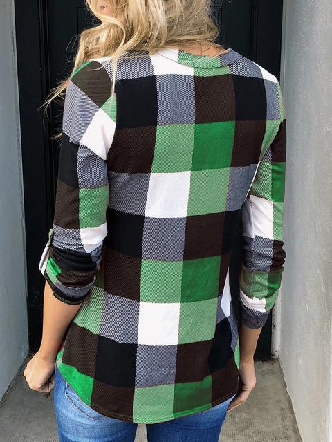 Women's Plaid V-neck Long Sleeve Tops