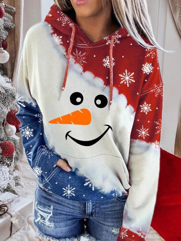 Women's Snowman Contrast Color Long Sleeve Tie-Dye Hoodie