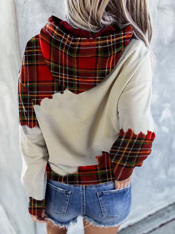 Love Paw Print Plaid Hoodie