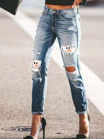 Load image into Gallery viewer, Women&#39;s Snowman Face Printe Christmas Jeans
