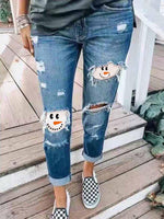 Load image into Gallery viewer, Women&#39;s Snowman Face Printe Christmas Jeans
