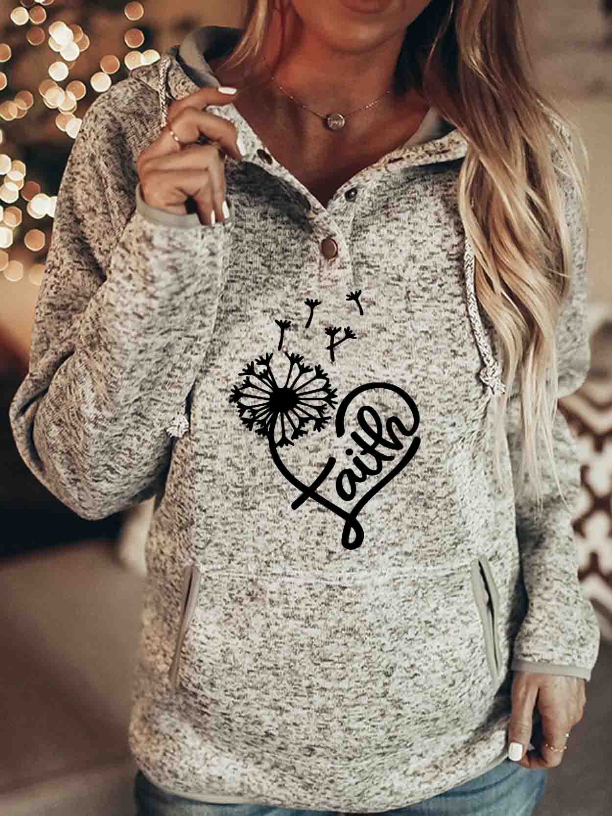 Women's Faith Dandelion Heart Print Hoodie