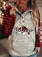 Load image into Gallery viewer, Believe Buffalo Plaid Santa Hat Long Sleeve Hoodies
