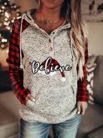 Load image into Gallery viewer, Believe Buffalo Plaid Santa Hat Long Sleeve Hoodies
