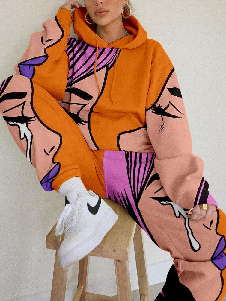 Two piece sets/ Co-ord Floral conventional knitting printing Micro-elasticity Knitted Cotton Cotton-Blend Autumn Winter Spring Casual