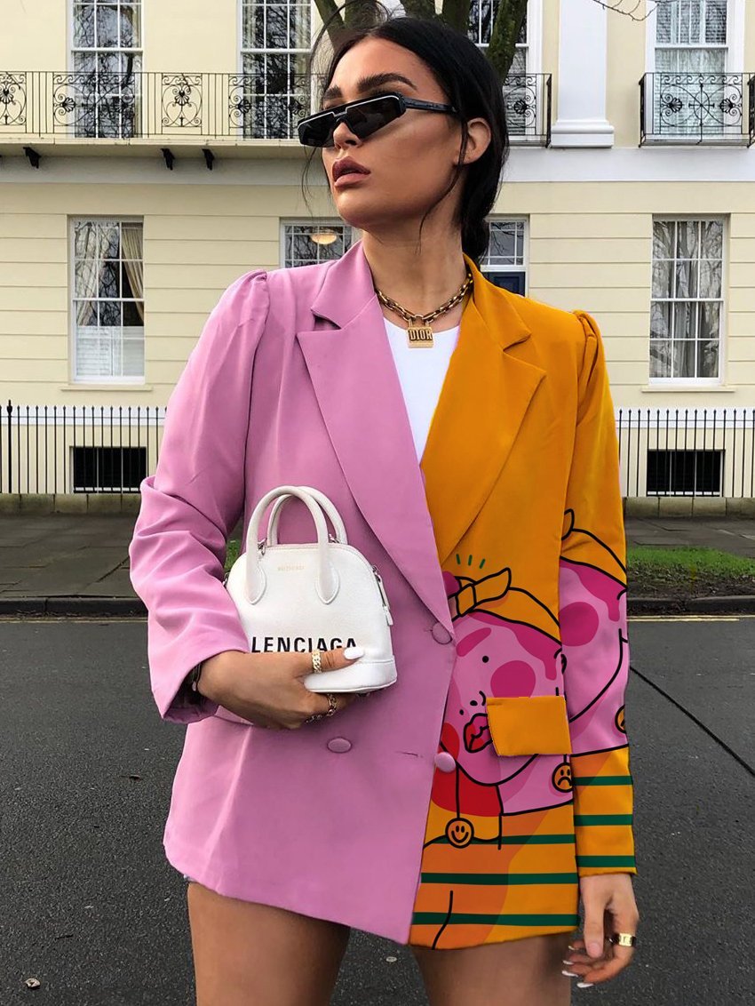 Fashion stitching girl print long sleeve suit