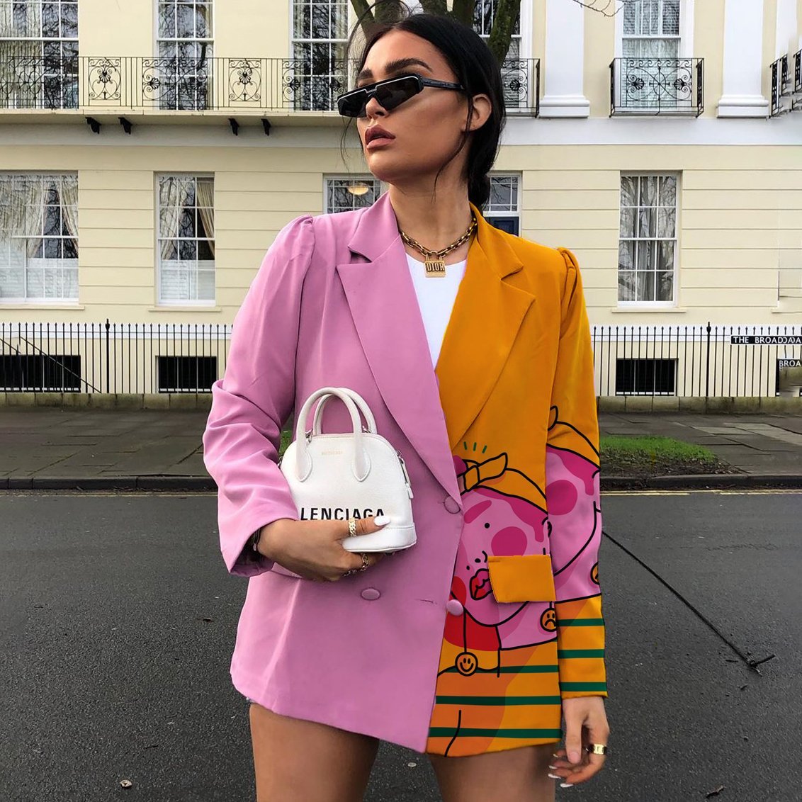 Fashion stitching girl print long sleeve suit