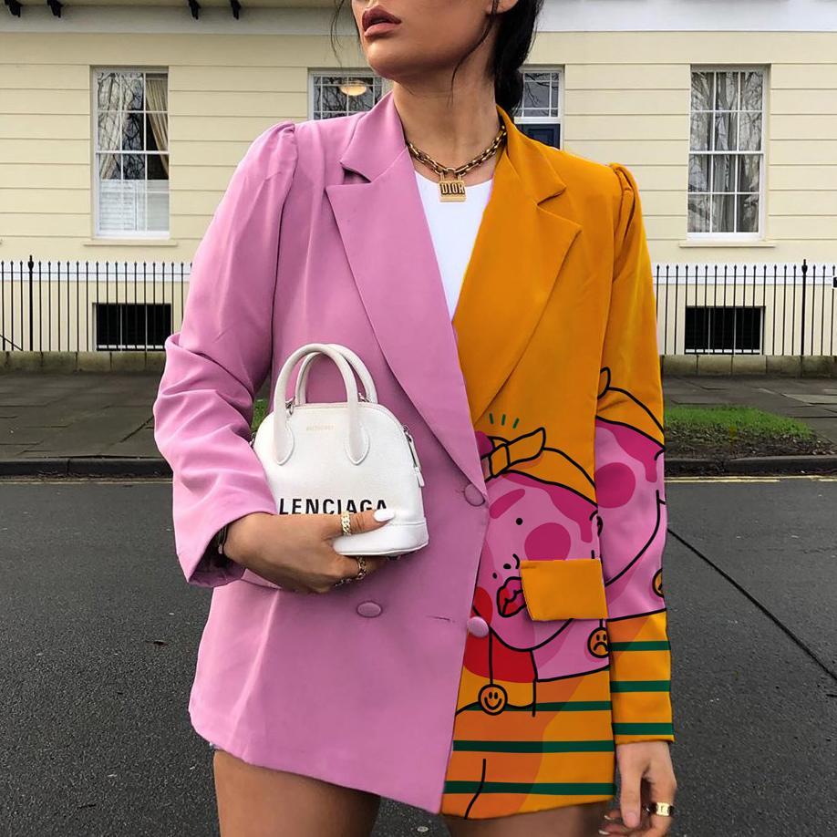 Fashion stitching girl print long sleeve suit