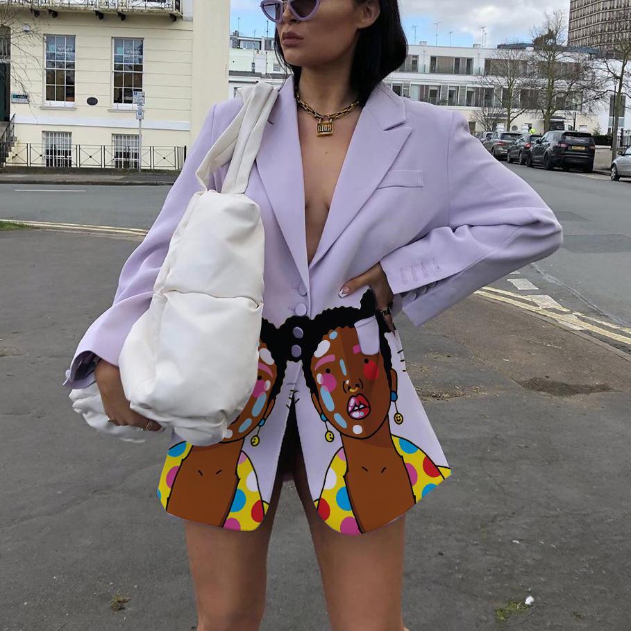 Fashion street girl print casual suit