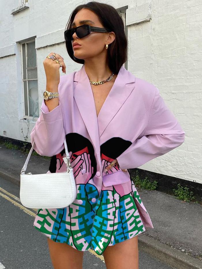 Fashion street girl print long sleeve suit
