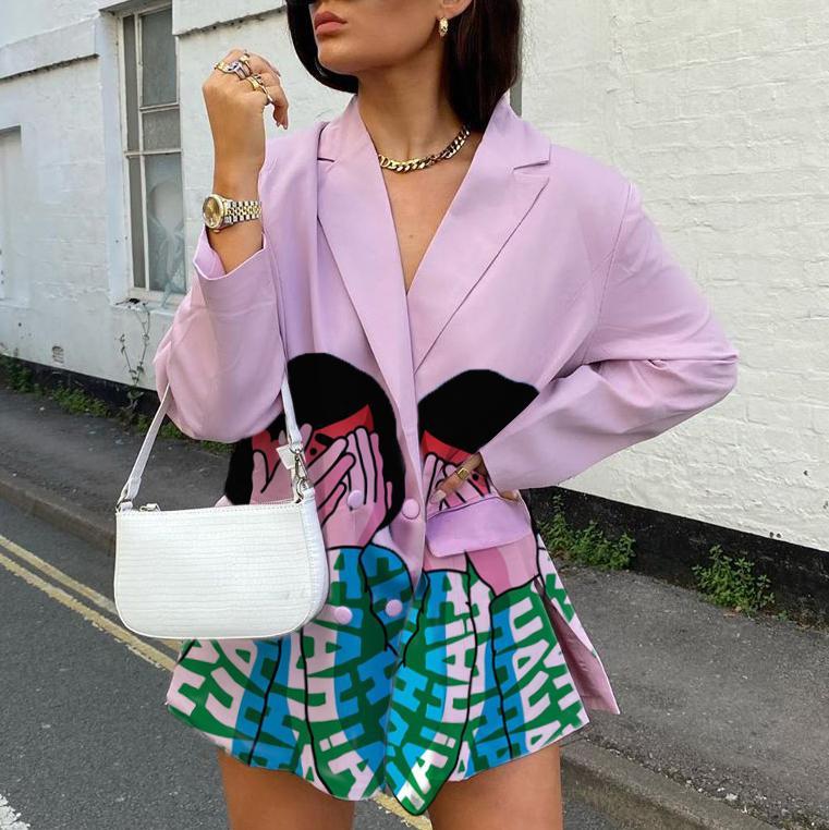 Fashion street girl print long sleeve suit