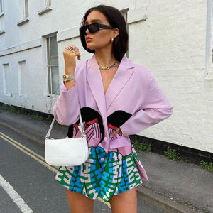 Fashion street girl print long sleeve suit
