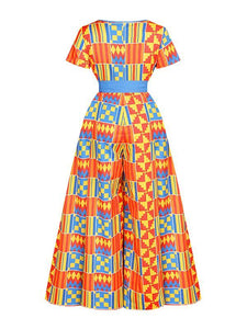 African Sexy Female V-neck With Belt Wide-leg Trousers Two-Pocket Jumpsuit