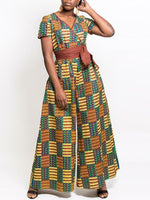 Load image into Gallery viewer, African Sexy Female V-neck With Belt Wide-leg Trousers Two-Pocket Jumpsuit
