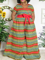 Load image into Gallery viewer, African Sexy Female V-neck With Belt Wide-leg Trousers Two-Pocket Jumpsuit
