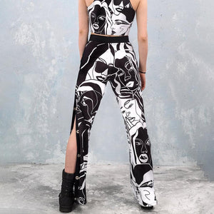 Ladies Fashion European and American Printed Face Fun Casual Pants