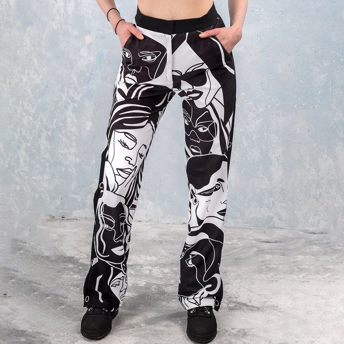 Ladies Fashion European and American Printed Face Fun Casual Pants