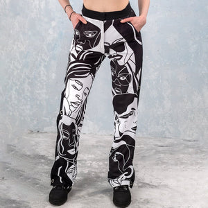Ladies Fashion European and American Printed Face Fun Casual Pants