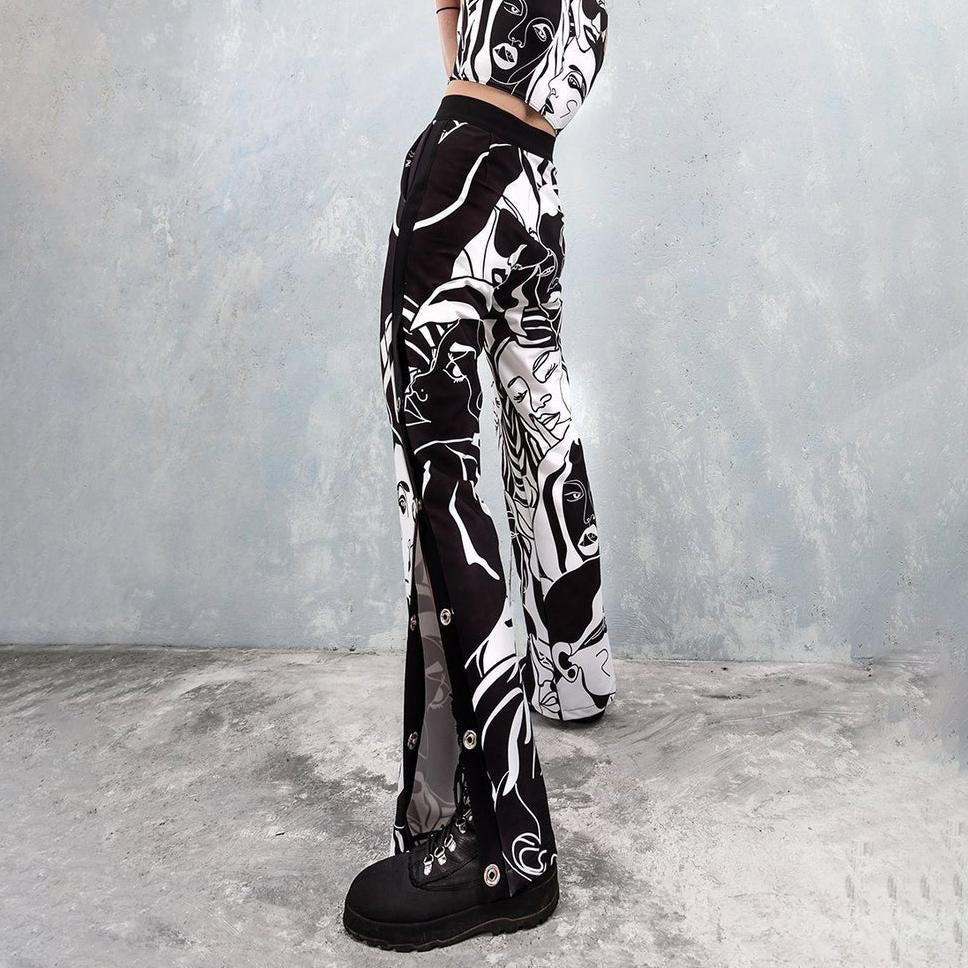 Ladies Fashion European and American Printed Face Fun Casual Pants