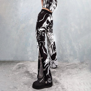 Ladies Fashion European and American Printed Face Fun Casual Pants