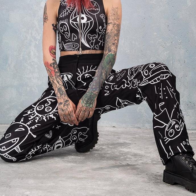 Ladies Fashion European and American Printed Face Fun Casual Pants