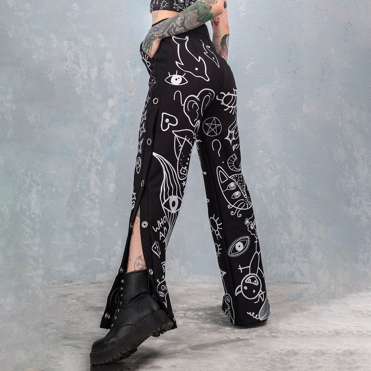 Ladies Fashion European and American Printed Face Fun Casual Pants