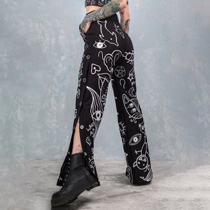 Ladies Fashion European and American Printed Face Fun Casual Pants