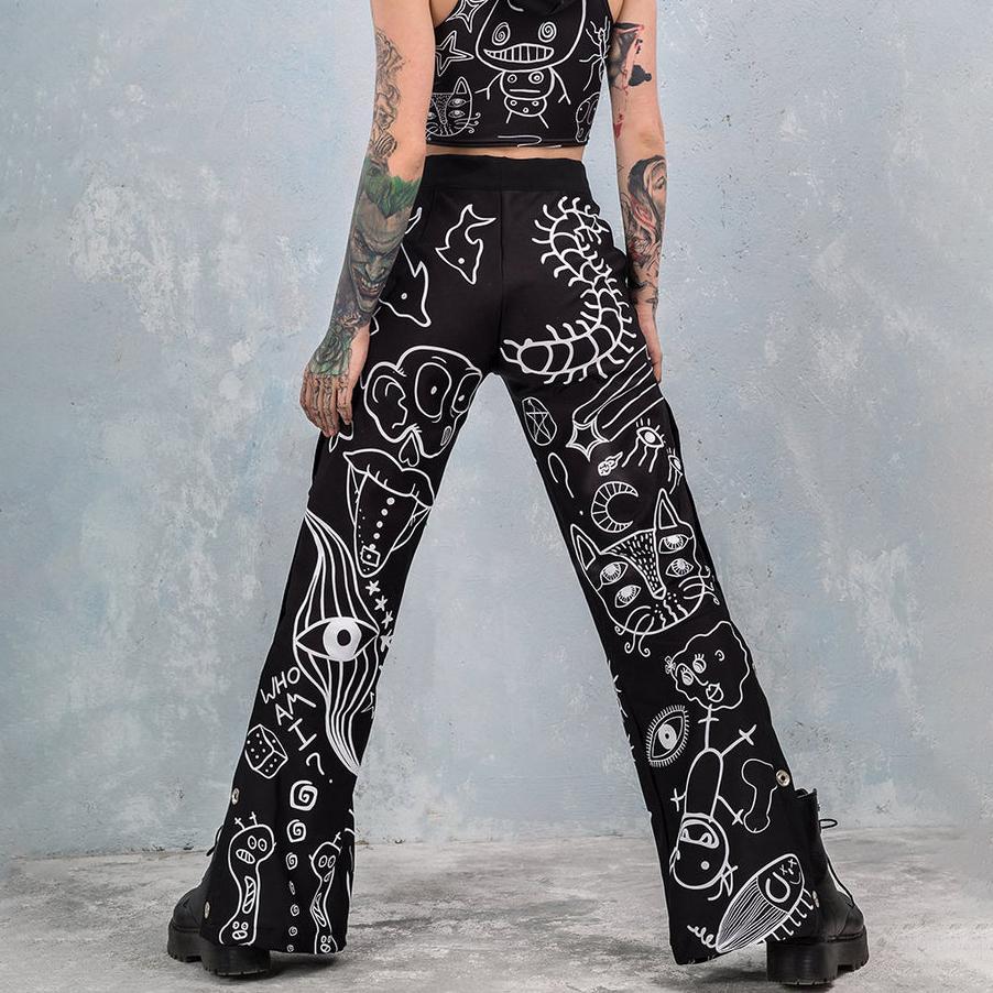 Ladies Fashion European and American Printed Face Fun Casual Pants
