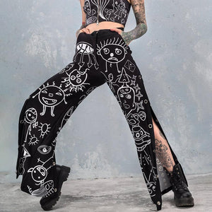 Ladies Fashion European and American Printed Face Fun Casual Pants