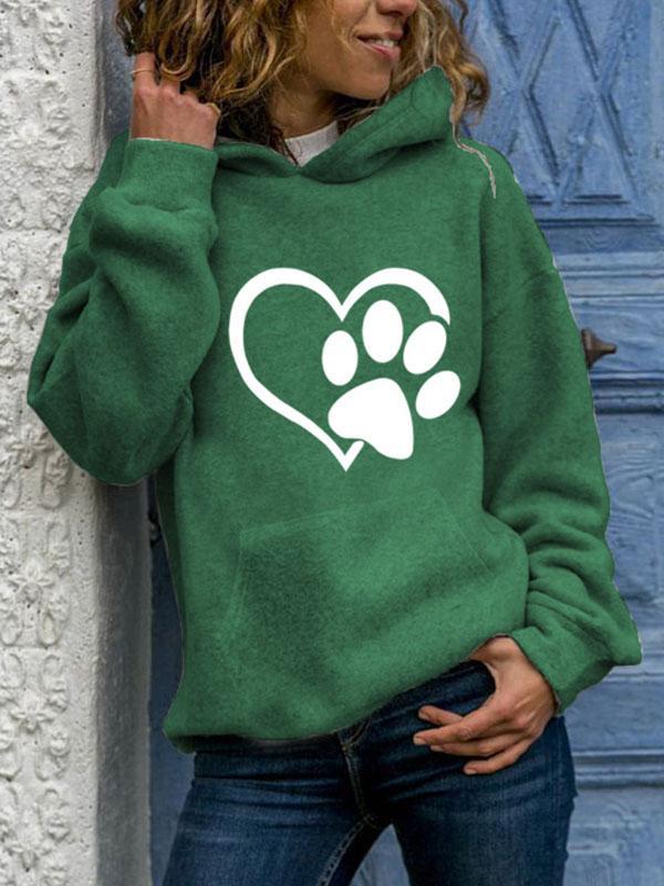 Ladies Dog Paw Love Printed Pocket Hoodie