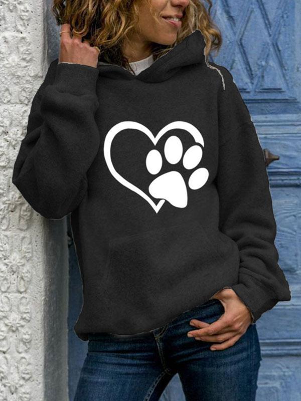 Ladies Dog Paw Love Printed Pocket Hoodie