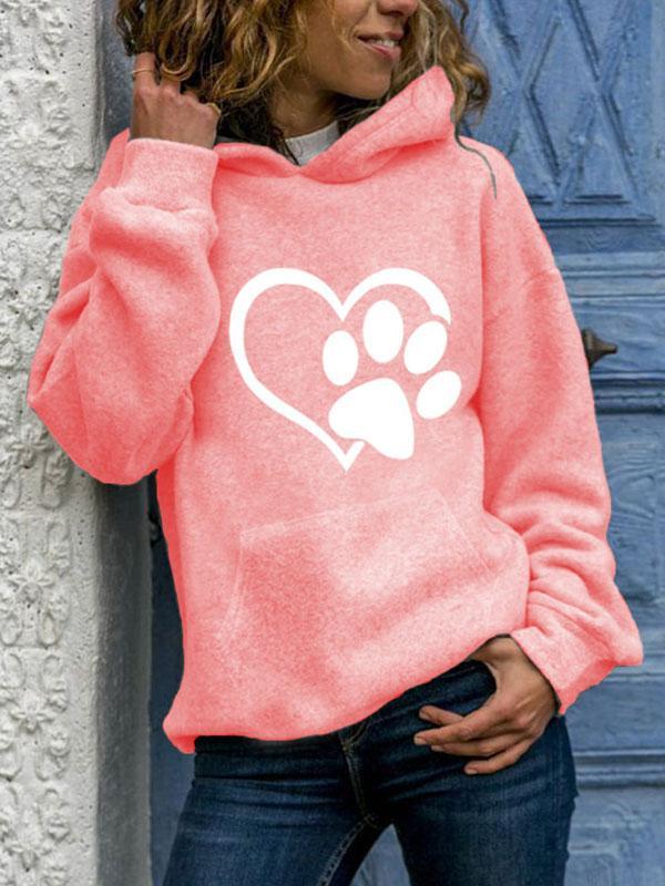 Ladies Dog Paw Love Printed Pocket Hoodie