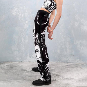 Ladies Fashion European and American Printed Face Fun Casual Pants