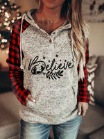 Load image into Gallery viewer, Ladies Christmas Believe Print Plaid Hoodie
