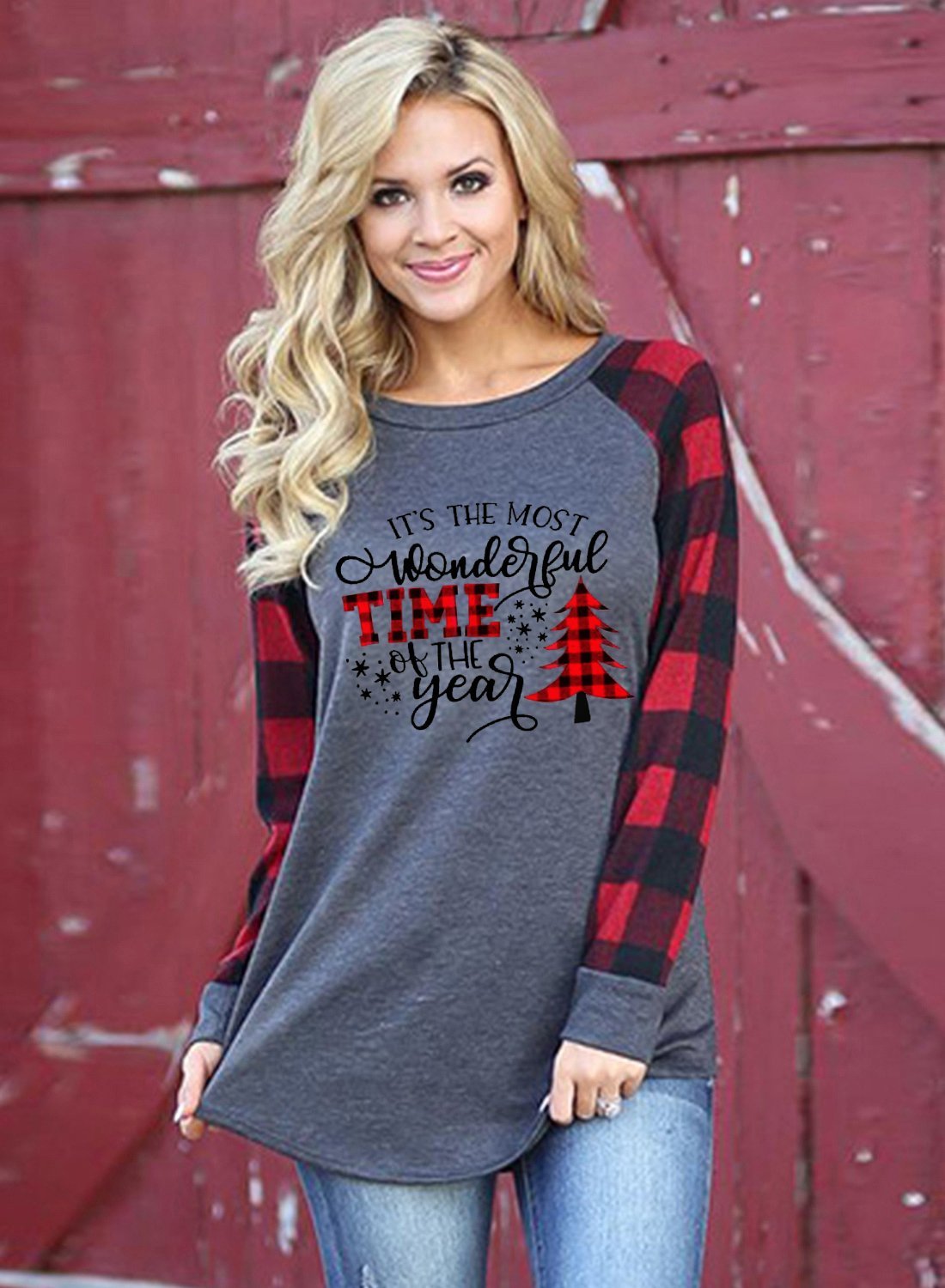 Women's IT'S THE MOST WONDERFUL TIME OF THE YEAR Christmas Check Sweatshirt