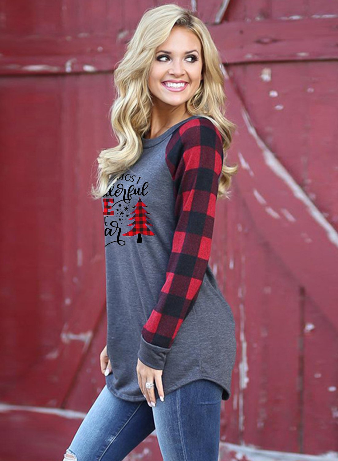 Women's IT'S THE MOST WONDERFUL TIME OF THE YEAR Christmas Check Sweatshirt