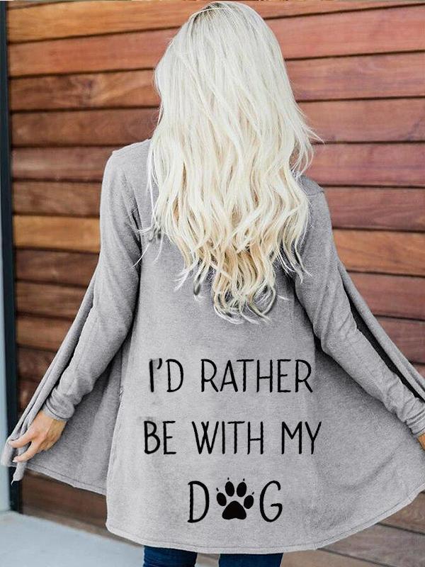 Lady dog paw pattern "I'd rather be with my dog" printed T-shirt