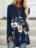 Load image into Gallery viewer, Women&#39;s Daisy Faith Print Crew Neck Casual Top
