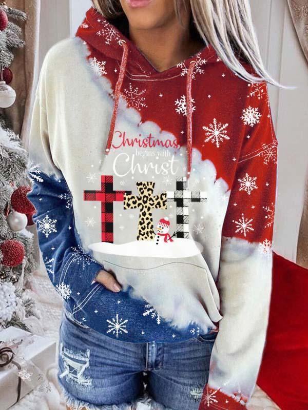 Women's Christmas Begins With Christ Print Tie-Dye Hoodie