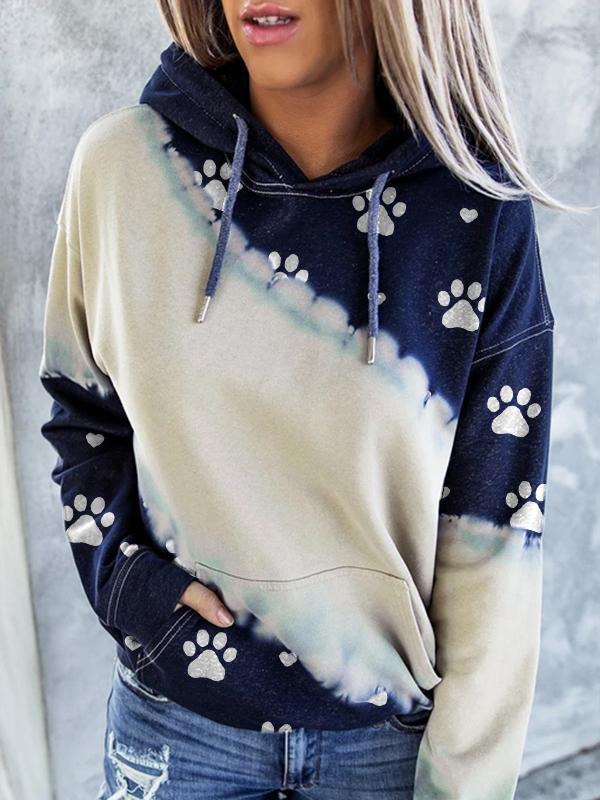 Women's Dog Paw Love Print Tie-Dye Sweatshirt