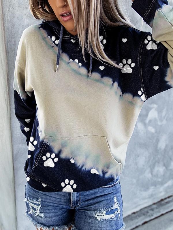 Women's Dog Paw Love Print Tie-Dye Sweatshirt