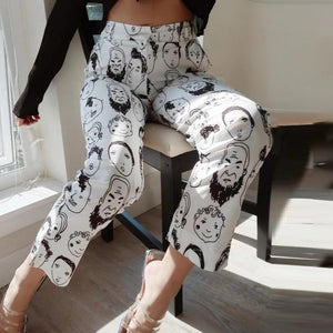 Ladies Casual Hooded Print Face Pants