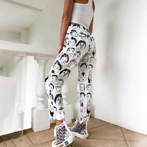 Ladies Casual Hooded Print Face Pants